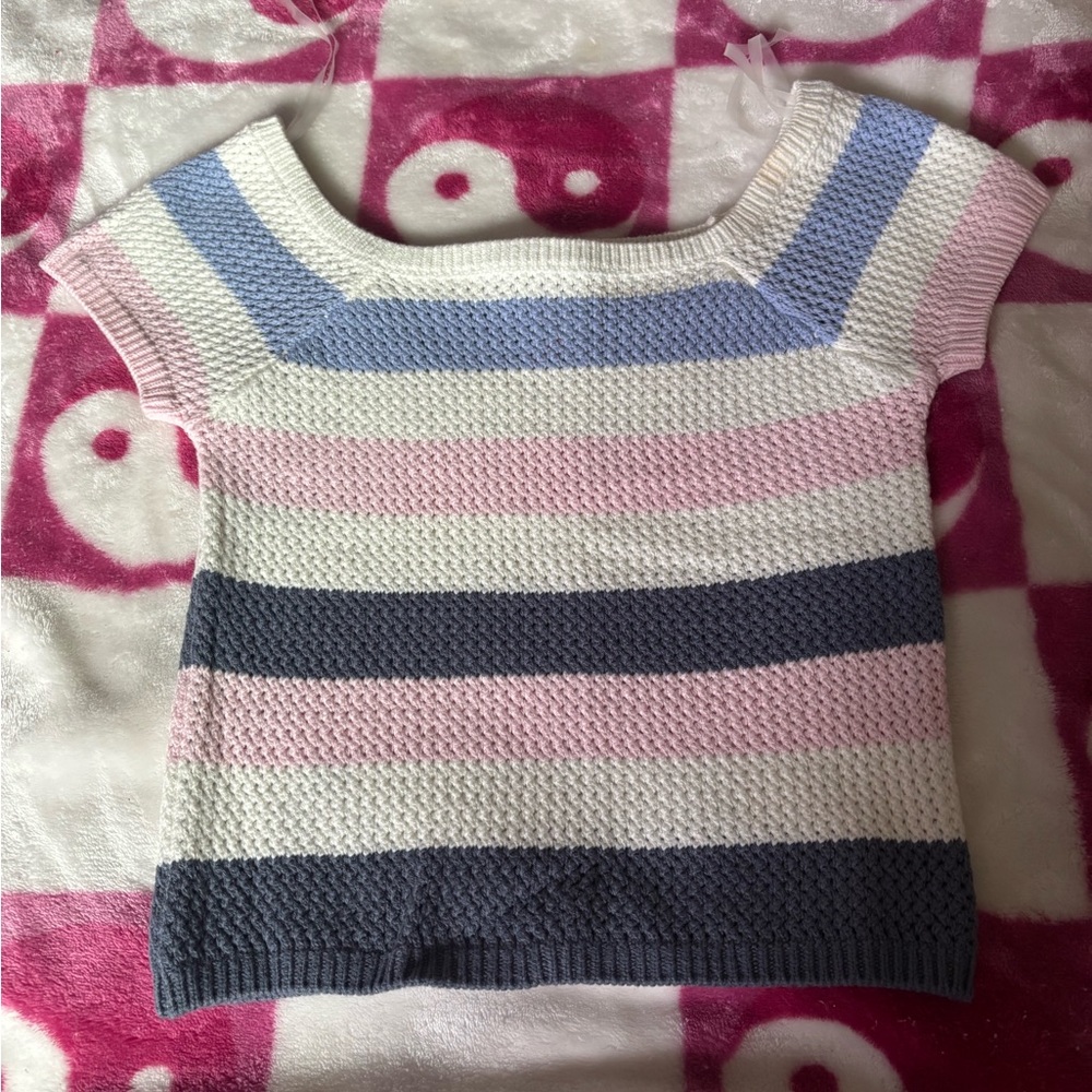 Full Tilt Kids Striped Knit Sweater - Pink, Blue, White